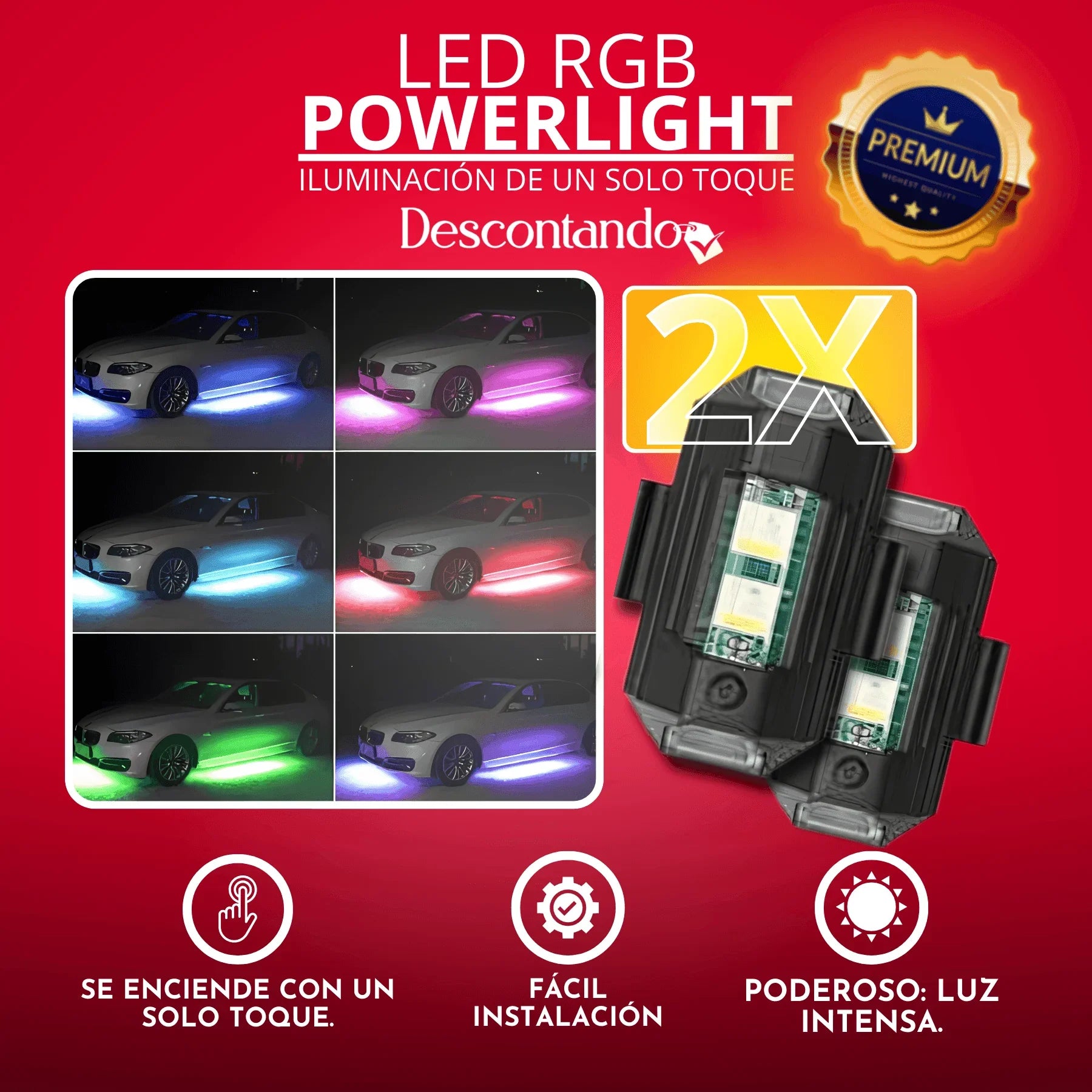 Led RGB PowerLight  - (COMPRE 2, RECIBA 3) ¡Aumente su estilo!